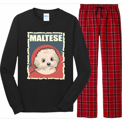 Maltese Vintage Dog Poster Design Long Sleeve Pajama Set