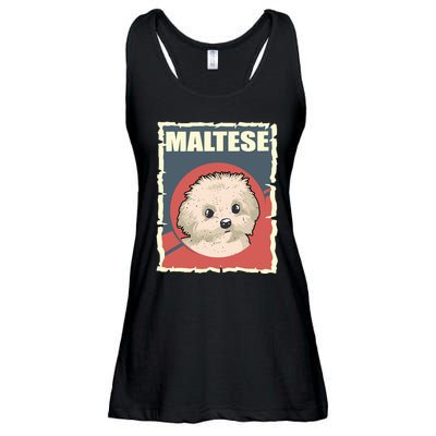 Maltese Vintage Dog Poster Design Ladies Essential Flowy Tank