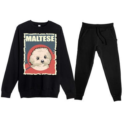 Maltese Vintage Dog Poster Design Premium Crewneck Sweatsuit Set