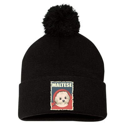 Maltese Vintage Dog Poster Design Pom Pom 12in Knit Beanie
