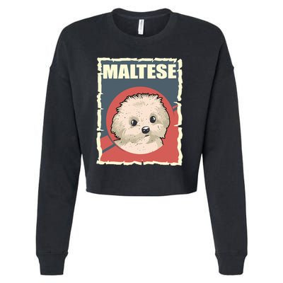Maltese Vintage Dog Poster Design Cropped Pullover Crew