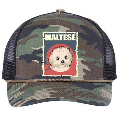 Maltese Vintage Dog Poster Design Retro Rope Trucker Hat Cap