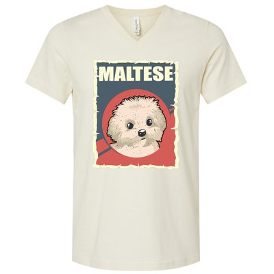 Maltese Vintage Dog Poster Design V-Neck T-Shirt