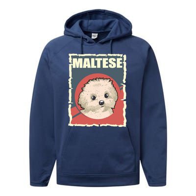 Maltese Vintage Dog Poster Design Performance Fleece Hoodie