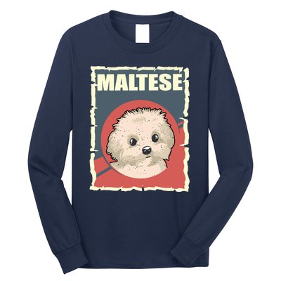 Maltese Vintage Dog Poster Design Long Sleeve Shirt