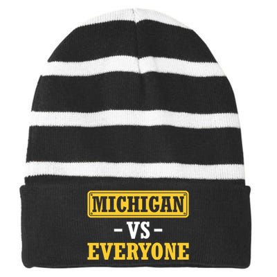 Michigan V Everybody B1g Ten Champs Striped Beanie with Solid Band