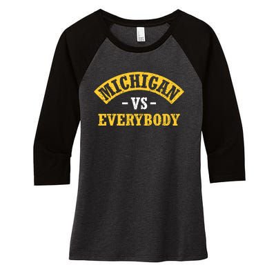 Michigan Verss Everybody Go Blue Women's Tri-Blend 3/4-Sleeve Raglan Shirt