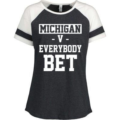 Michigan V Everybody Bet Football Fan Enza Ladies Jersey Colorblock Tee