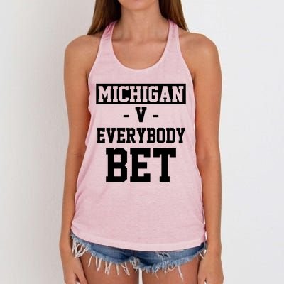 Michigan V Everybody Bet Football Fan Women's Knotted Racerback Tank