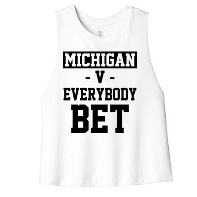 Michigan V Everybody Bet Football Fan Women's Racerback Cropped Tank