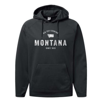 Montana Vintage Established Sports Design Retro Mt Performance Fleece Hoodie