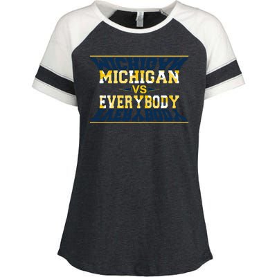 Michigan Versus Everybody Sports College Football Fan Enza Ladies Jersey Colorblock Tee