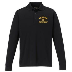 Michigan Vs Everyone Everybody Quote Performance Long Sleeve Polo