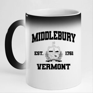 Middlebury Vermont Est 1761 Varsity Logo 11oz Black Color Changing Mug