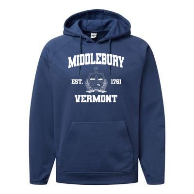 Middlebury Vermont Est 1761 Varsity Logo Performance Fleece Hoodie