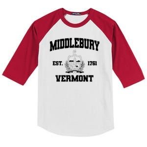 Middlebury Vermont Est 1761 Varsity Logo Kids Colorblock Raglan Jersey