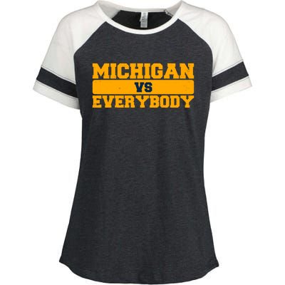 Michigan Versus Everybody Football Sports Fan Enza Ladies Jersey Colorblock Tee