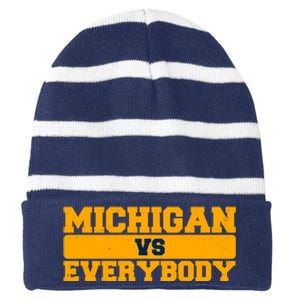 Michigan Versus Everybody Football Sports Fan Striped Beanie with Solid Band