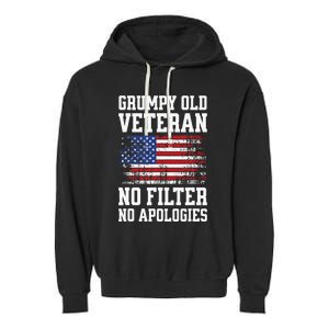 Military Veteran Funny American Flag Grumpy Old Vet Garment-Dyed Fleece Hoodie