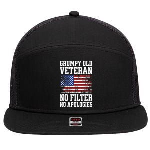 Military Veteran Funny American Flag Grumpy Old Vet 7 Panel Mesh Trucker Snapback Hat