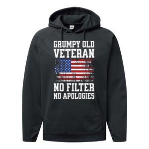 Military Veteran Funny American Flag Grumpy Old Vet Performance Fleece Hoodie