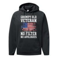 Military Veteran Funny American Flag Grumpy Old Vet Performance Fleece Hoodie