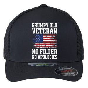 Military Veteran Funny American Flag Grumpy Old Vet Flexfit Unipanel Trucker Cap