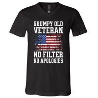 Military Veteran Funny American Flag Grumpy Old Vet V-Neck T-Shirt