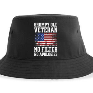 Military Veteran Funny American Flag Grumpy Old Vet Sustainable Bucket Hat