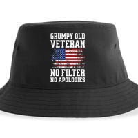 Military Veteran Funny American Flag Grumpy Old Vet Sustainable Bucket Hat