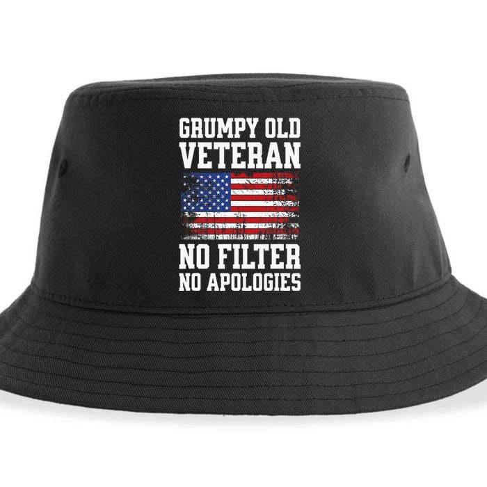 Military Veteran Funny American Flag Grumpy Old Vet Sustainable Bucket Hat