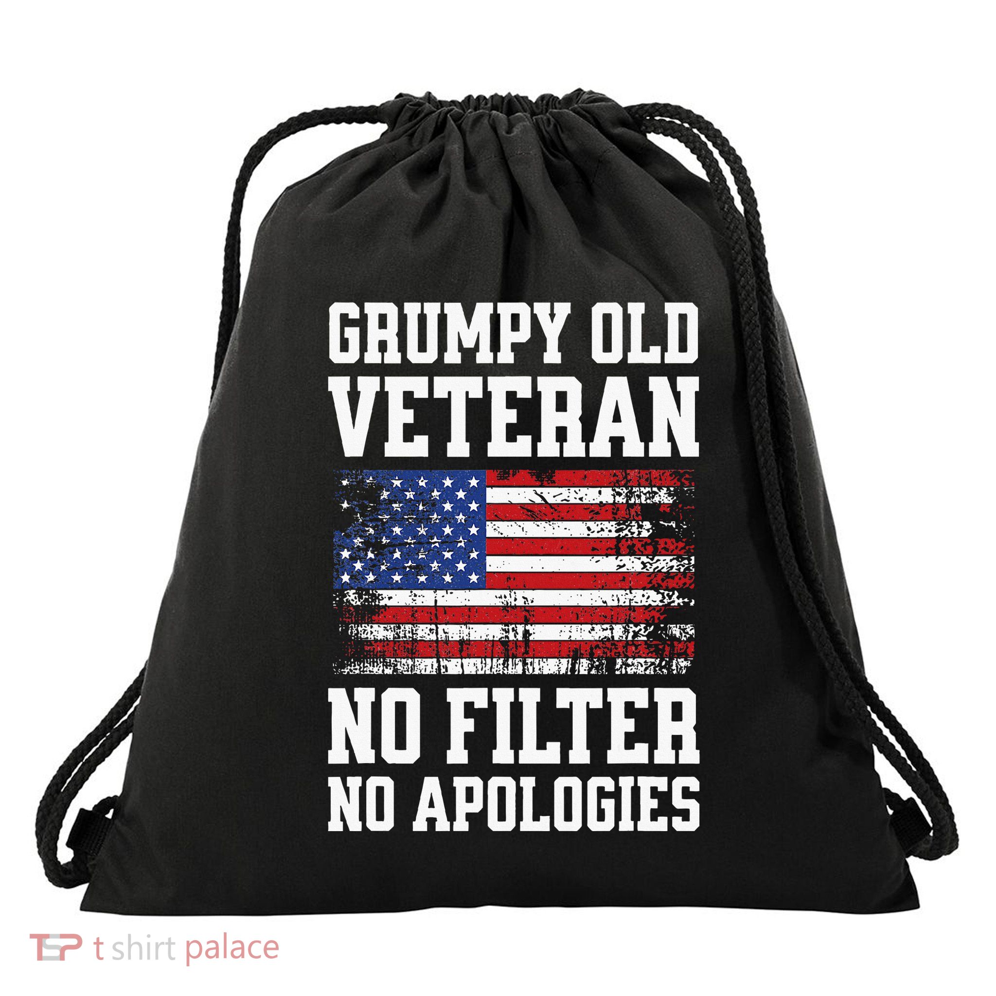 Military Veteran Funny American Flag Grumpy Old Vet Drawstring Bag