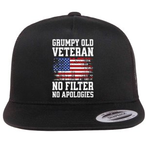 Military Veteran Funny American Flag Grumpy Old Vet Flat Bill Trucker Hat