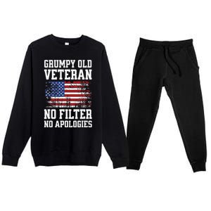 Military Veteran Funny American Flag Grumpy Old Vet Premium Crewneck Sweatsuit Set