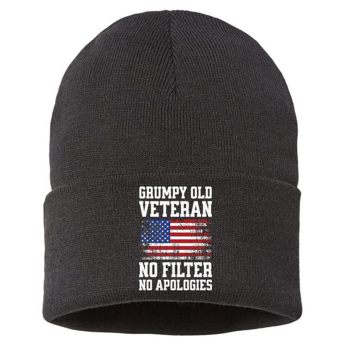 Military Veteran Funny American Flag Grumpy Old Vet Sustainable Knit Beanie