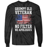 Military Veteran Funny American Flag Grumpy Old Vet Tie-Dye Long Sleeve Shirt