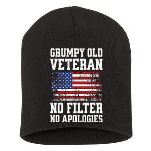 Military Veteran Funny American Flag Grumpy Old Vet Short Acrylic Beanie