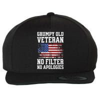 Military Veteran Funny American Flag Grumpy Old Vet Wool Snapback Cap