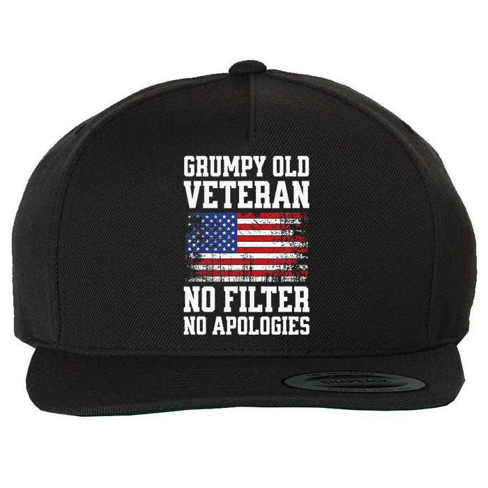 Military Veteran Funny American Flag Grumpy Old Vet Wool Snapback Cap