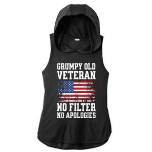 Military Veteran Funny American Flag Grumpy Old Vet Ladies PosiCharge Tri-Blend Wicking Draft Hoodie Tank