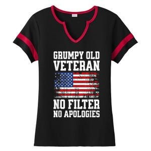 Military Veteran Funny American Flag Grumpy Old Vet Ladies Halftime Notch Neck Tee