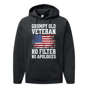 Military Veteran Funny American Flag Grumpy Old Vet Performance Fleece Hoodie