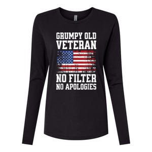 Military Veteran Funny American Flag Grumpy Old Vet Womens Cotton Relaxed Long Sleeve T-Shirt