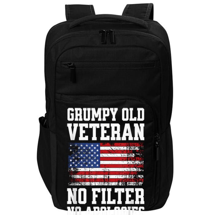 Military Veteran Funny American Flag Grumpy Old Vet Impact Tech Backpack