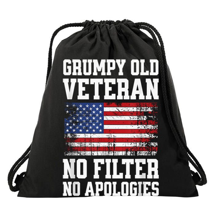 Military Veteran Funny American Flag Grumpy Old Vet Drawstring Bag