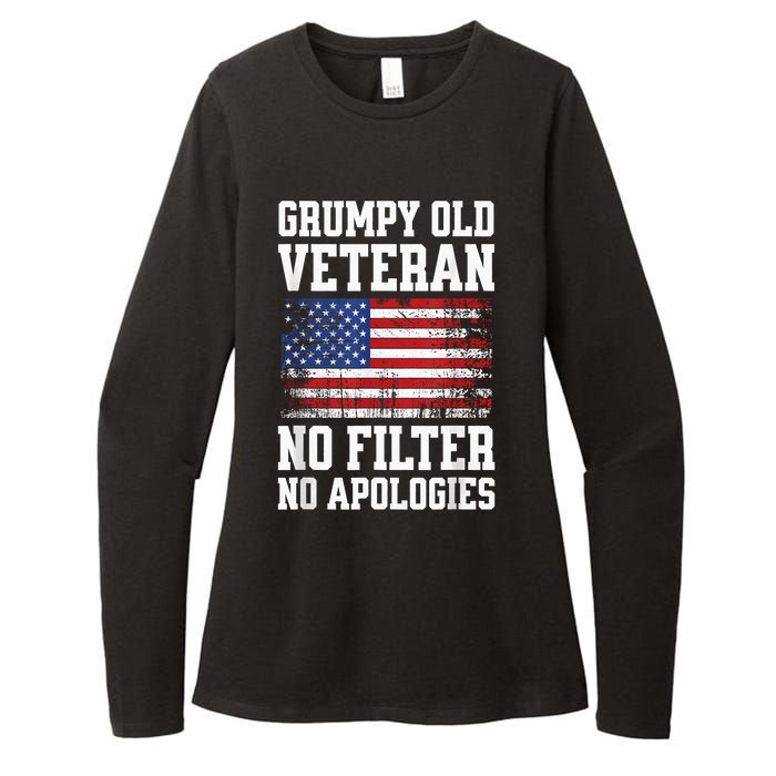 Military Veteran Funny American Flag Grumpy Old Vet Womens CVC Long Sleeve Shirt