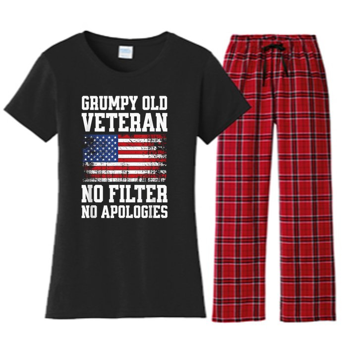 Military Veteran Funny American Flag Grumpy Old Vet Women's Flannel Pajama Set