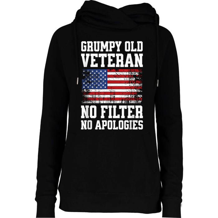 Military Veteran Funny American Flag Grumpy Old Vet Womens Funnel Neck Pullover Hood