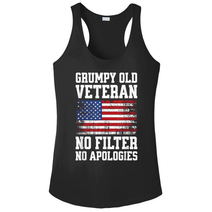 Military Veteran Funny American Flag Grumpy Old Vet Ladies PosiCharge Competitor Racerback Tank