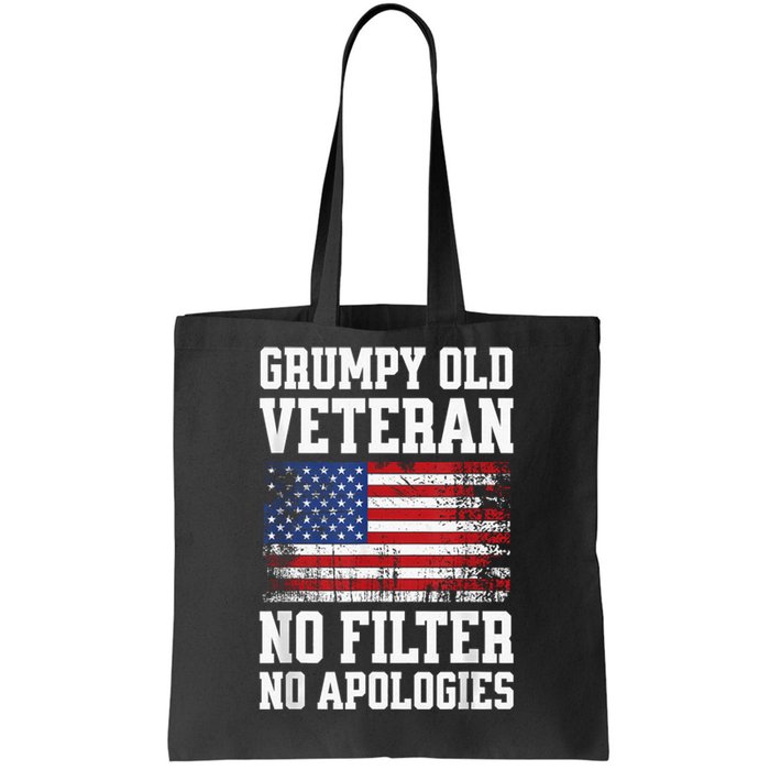 Military Veteran Funny American Flag Grumpy Old Vet Tote Bag